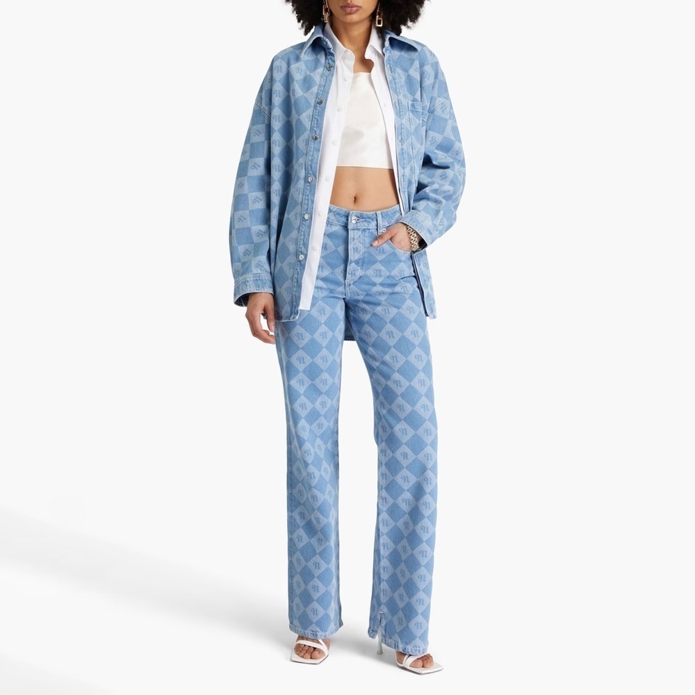 NWT Nanushka Meason Monogram Denim Straight Pants inner Split Hem